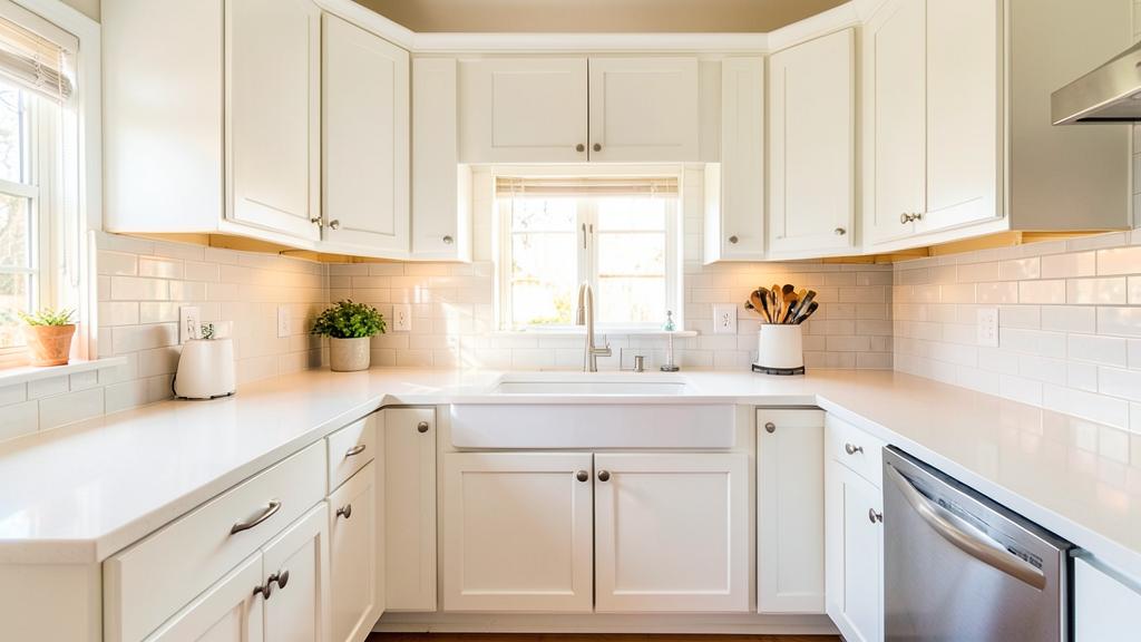 Kitchen refresh with painted cabinets, quartz counters and tile backsplash