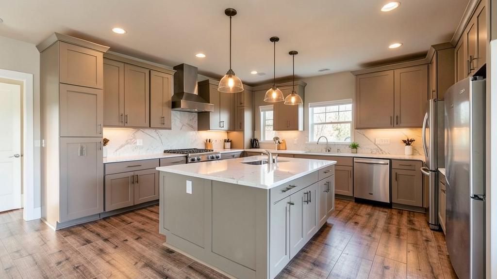 Full kitchen remodel with new cabinets, island and recessed lighting